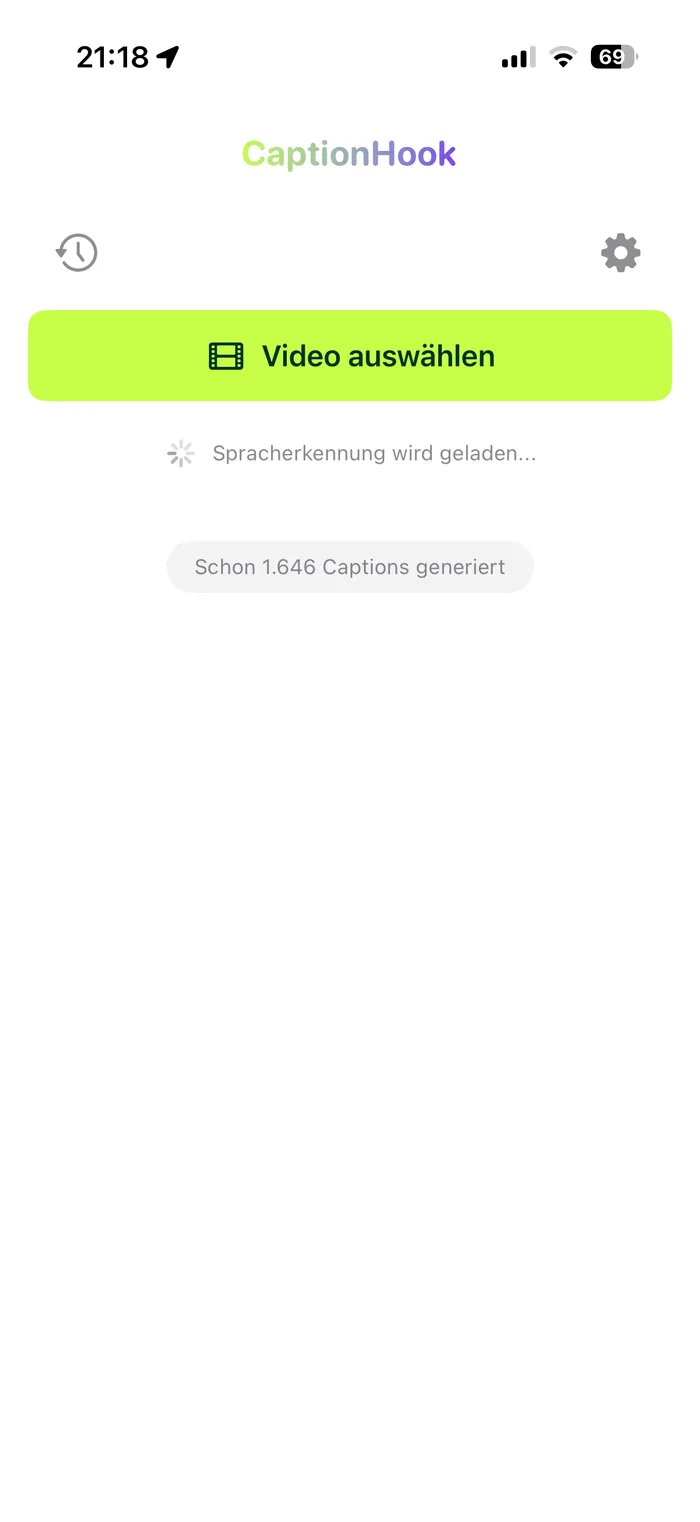 CaptionHook Startbildschirm mit dem Button „Video auswählen“