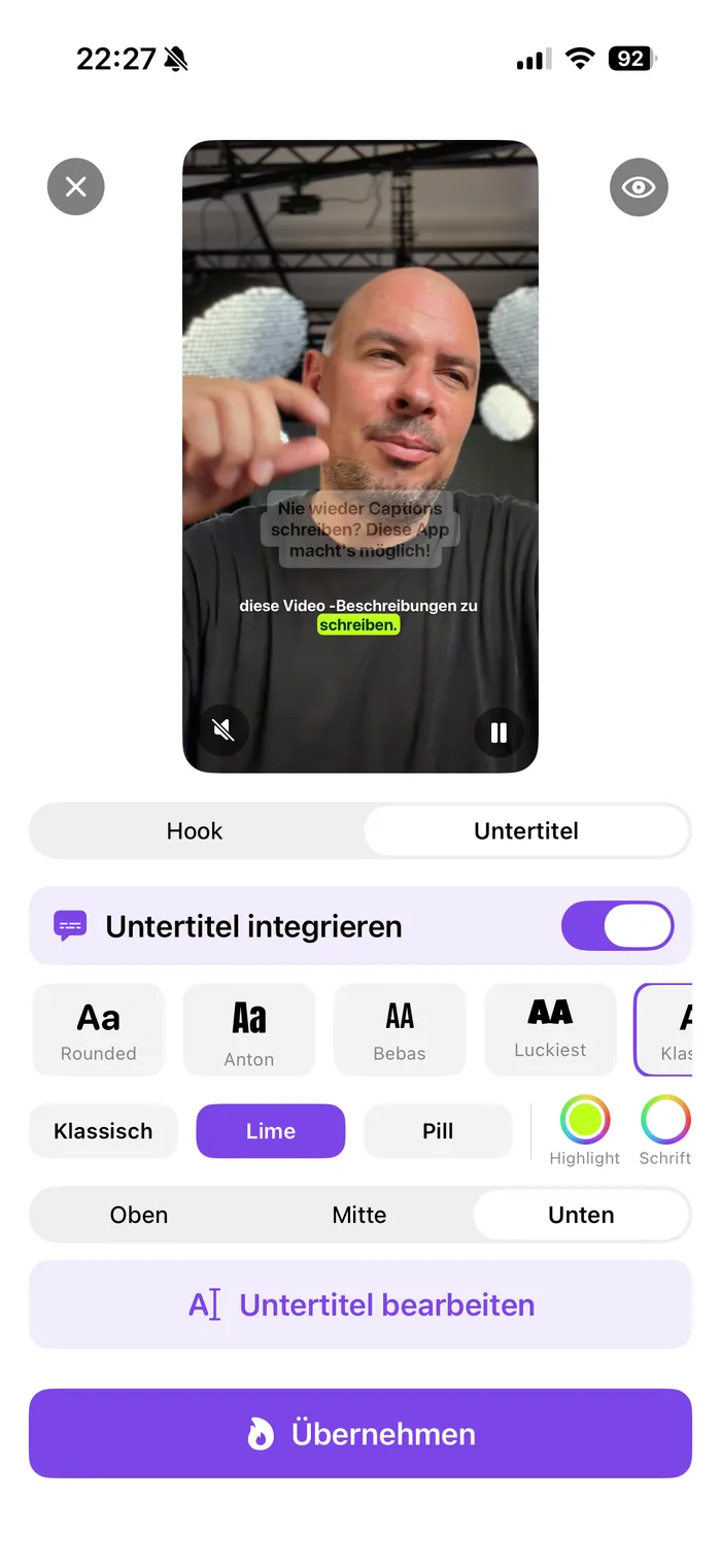 Untertitel-Editor: automatische Untertitel direkt ins Video integriert